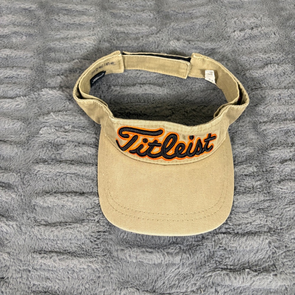 Titleist Golf Visor Tan Khaki Orange Embroidered Logo Adjustable Hat AT627